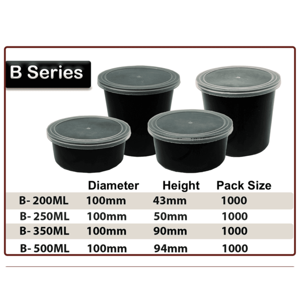 B Series Round Takeaway Containers- 200ml, 250 ml, 350 ml, 500ml