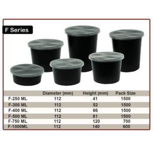 F Series- Round Takeaway Containers - 250ml, 300ml, 400ml, 500ml, 750ml, 1000ml