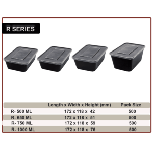 R Series- Rectangle Takeaway Containers- 500ml, 650ml, 750ml, 1000ml