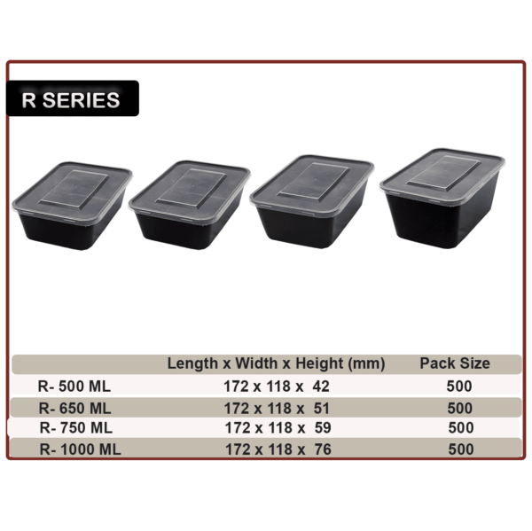 R Series- Rectangle Takeaway Containers- 500ml, 650ml, 750ml, 1000ml