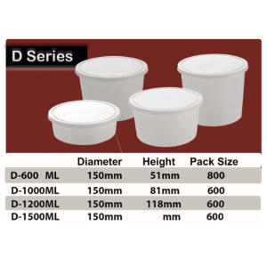 D Series- Round Takeaway Containers- 600ml, 1000ml, 1200ml, 1500ml